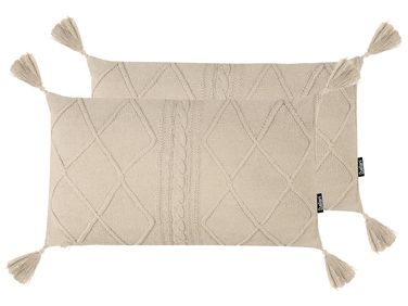 Lot de 2 coussins décoratifs CAESIA Coton 30 x 50 cm Beige clair Unicolore