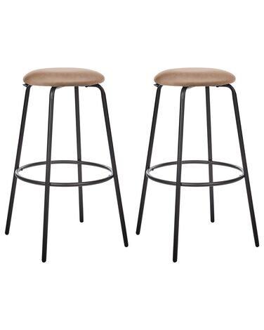 Lot de 2 tabourets de bar MORTON Velours Marron clair