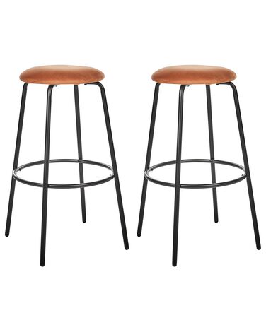 Lot de 2 tabourets de bar MORTON Velours Orange