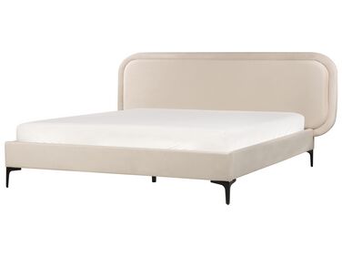 Lit avec sommier Velours SUZETTE 160 x 200 cm Beige clair