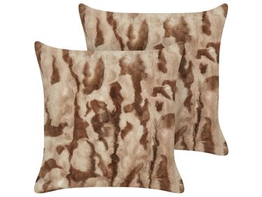 Lot de 2 coussins décoratifs BAKIRA Fourrure synthétique 45 x 45 cm Marron Motif abstrait
