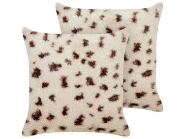 Lot de 2 coussins décoratifs KASRA Fourrure synthétique 45 x 45 cm Beige clair Motif abstrait
