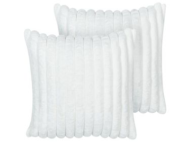 Set of 2 Decorative Cushions RAKYA Faux Fur 45 x 45 cm White Striped
