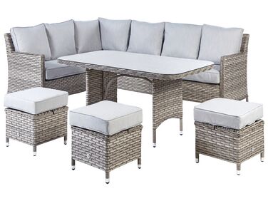 Loungeset met tafel en ottomaan 9-zits LACONA rechtszijdig PE rotan Lichtgrijs
