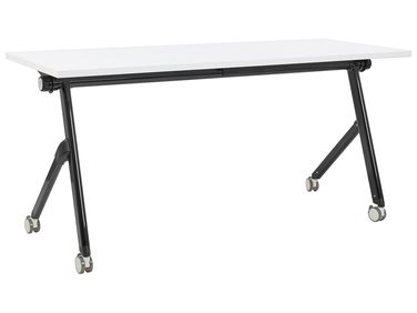 Foldable Office Desk BENDI White 160 cm 60 cm with Wheels