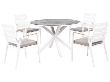 Salle à manger de jardin 4 places MALETTO/TAVIANO avec coussins Métal Effet marbre Gris