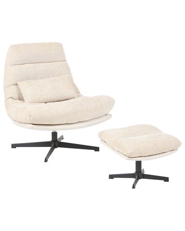 Draaifauteuil TOVIK met voetenbank Chenille Lichtbeige