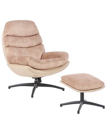Draaifauteuil EIDE met voetenbank Fluweel Zandbeige