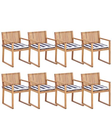 Lot de 8 chaises de jardin avec coussins SASSARI II Bois d'acacia certifié Bleu marine