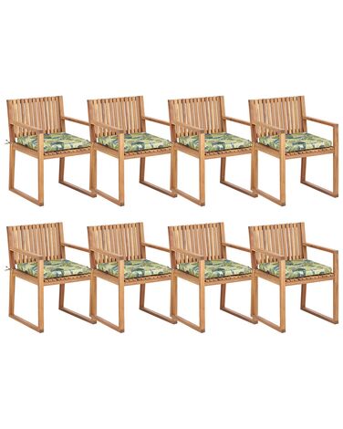 Lot de 8 chaises de jardin avec coussins SASSARI II Bois d'acacia certifié Vert