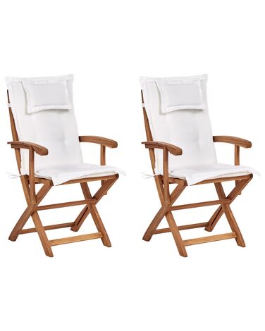 Lot de 2 chaises de jardin avec coussins MAUI II Acacia Blanc cassé