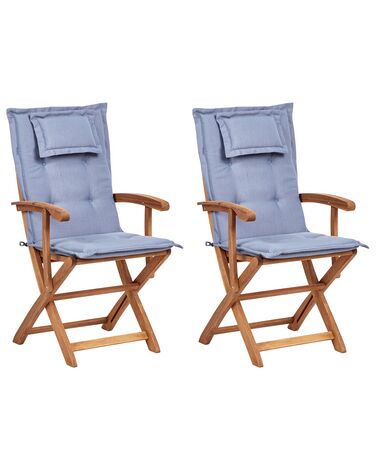 Lot de 2 chaises de jardin avec coussins MAUI II Acacia Bleu