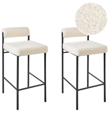 Lot de 2 chaises de bar AMAYA Bouclé Blanc cassé