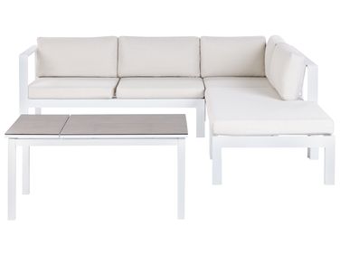 Tuin hoekloungeset met tafel 5-zits MESSINA linkszijdig Metaal Gebroken wit