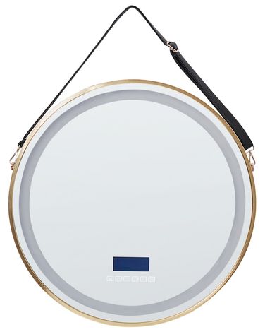 Miroir de salle de bain LED DAROIS 60 cm 60 cm Avec haut-parleur Bluetooth intégré Doré