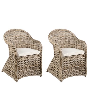 Lot de 2 fauteuils de jardin avec coussins SUSUA II Rotin Naturel