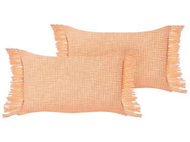 Set of 2 Decorative Cushions TANSY Cotton 40 x 60 cm Orange Solid
