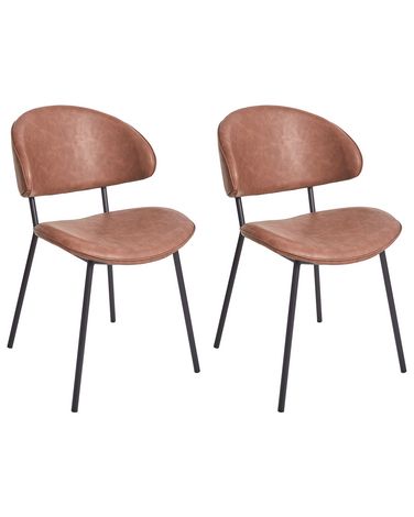 Lot de 2 chaises de salle à manger KIANA Cuir PU Marron