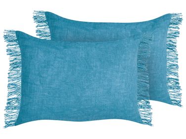 Set of 2 Decorative Cushions MABA Cotton 50 x 35 cm Blue Solid