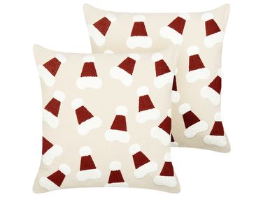 Lot de 2 coussins décoratifs SUGARPLUM Coton 45 x 45 cm Beige clair Motif de Noël