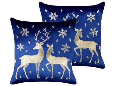 Lot de 2 coussins décoratifs MERINGUE Velours 45 x 45 cm Bleu foncé Motif de Noël