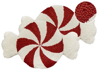 Lot de 2 coussins décoratifs SPIRAL CANDY Bouclé 35 x 58 cm Blanc Motif de Noël