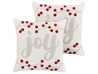 Lot de 2 coussins décoratifs PRALINE Velours 45 x 45 cm Blanc Motif de Noël
