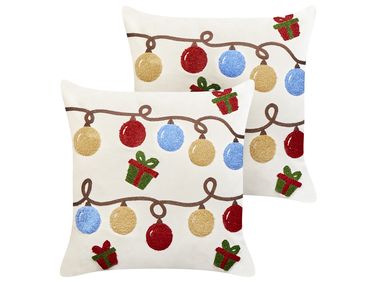 Lot de 2 coussins décoratifs PALMIER Velours 45 x 45 cm Blanc cassé Motif de Noël