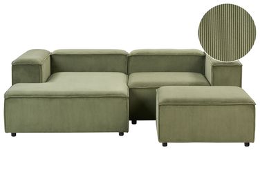 Modulaire hoekbank 3-zits ARDAL Corduroy Groen met ottomaan rechtszijdig