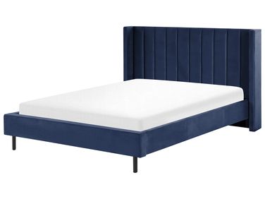 Lit avec sommier Velours VILLETTE 160 x 200 cm Bleu marine