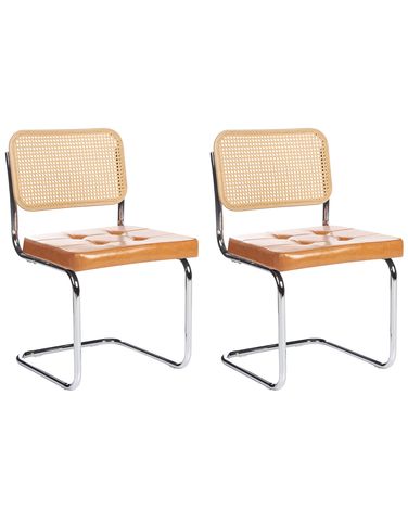 Lot de 2 chaises de salle à manger ETHETE Cuir PU Marron doré