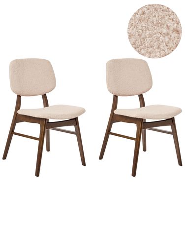 Lot de 2 chaises de salle à manger ELAINE Bouclé Marron foncé/beige