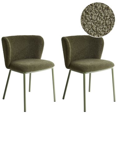 Lot de 2 chaises de salle à manger MINA II Bouclé Vert foncé