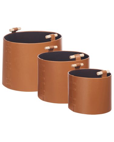 Set van 3 manden ARAM Kunstleer Bruin