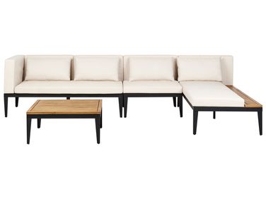 Garden Corner Sofa with Table 4 Seater BRACCIANO Left Hand Certified Acacia Wood Light Beige