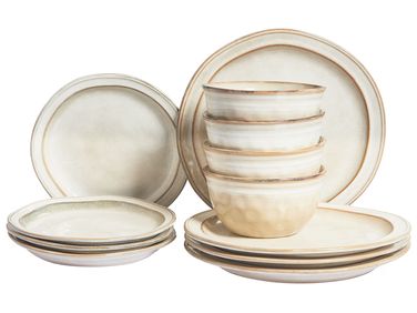 Set de 12 couverts de table CHIVES Grès Beige clair