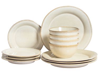 Set de 12 couverts de table CHERVIL Grès Beige clair