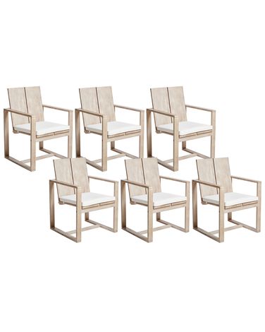 Lot de 6 chaises de jardin avec coussins AZZANELLO Acacia Blanc cassé