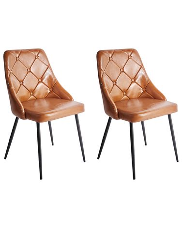 Lot de 2 chaises de salle à manger VALERIE Cuir PU Marron doré