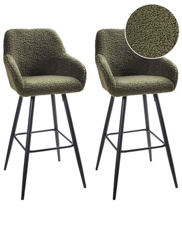 Lot de 2 chaises de bar CASMALIA Bouclé Vert foncé