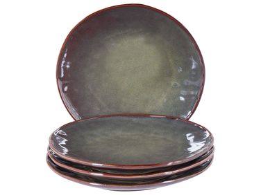 Set de 4 assiettes plates THYME Grès Vert foncé