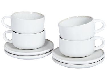 Set de 4 tasses avec soucoupes SESAME Grès Blanc cassé