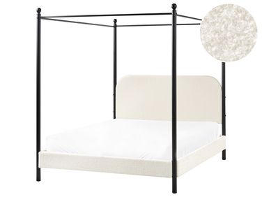 Lit à baldaquin Bouclé DANNEMOIS 140 x 200 cm Blanc cassé