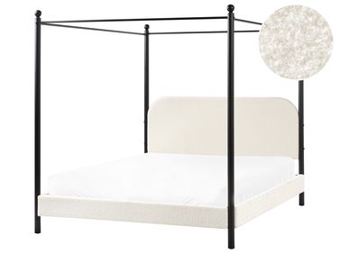Lit à baldaquin Bouclé DANNEMOIS 160 x 200 cm Blanc cassé