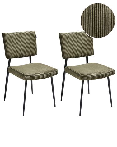 Lot de 2 chaises de salle à manger STURGIS Velours côtelé Vert olive