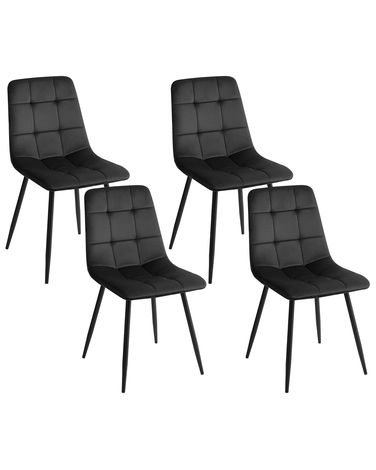 Lot de 4 chaises de salle à manger POWELL Velours Noir