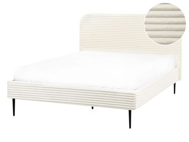 Lit avec sommier Velours côtelé FLAYAT 140 x 200 cm Blanc cassé