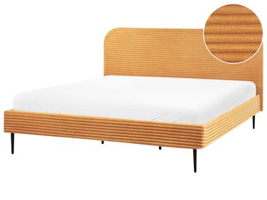 Lit avec sommier Velours côtelé FLAYAT 180 x 200 cm Orange