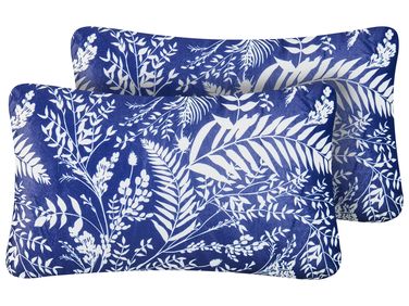 Lot de 2 coussins d'extérieur GLIMMER Motif de plante 30 x 50 cm Bleu