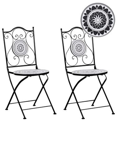 Lot de 2 chaises de jardin COMISO Pliant Métal Noir/blanc
